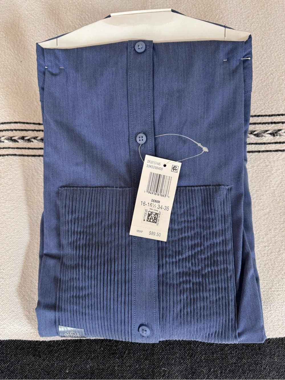 Calvin Klein Mens Blue Pleated Front Dress Shirt size L - Picture 4 of 5